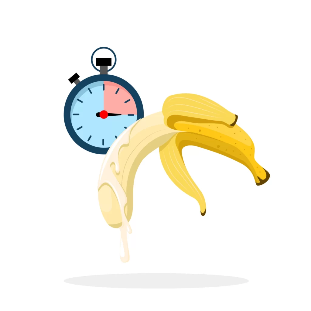 illustration banana with melted cream and stopwatch as an educational concept of premature ejaculation vector